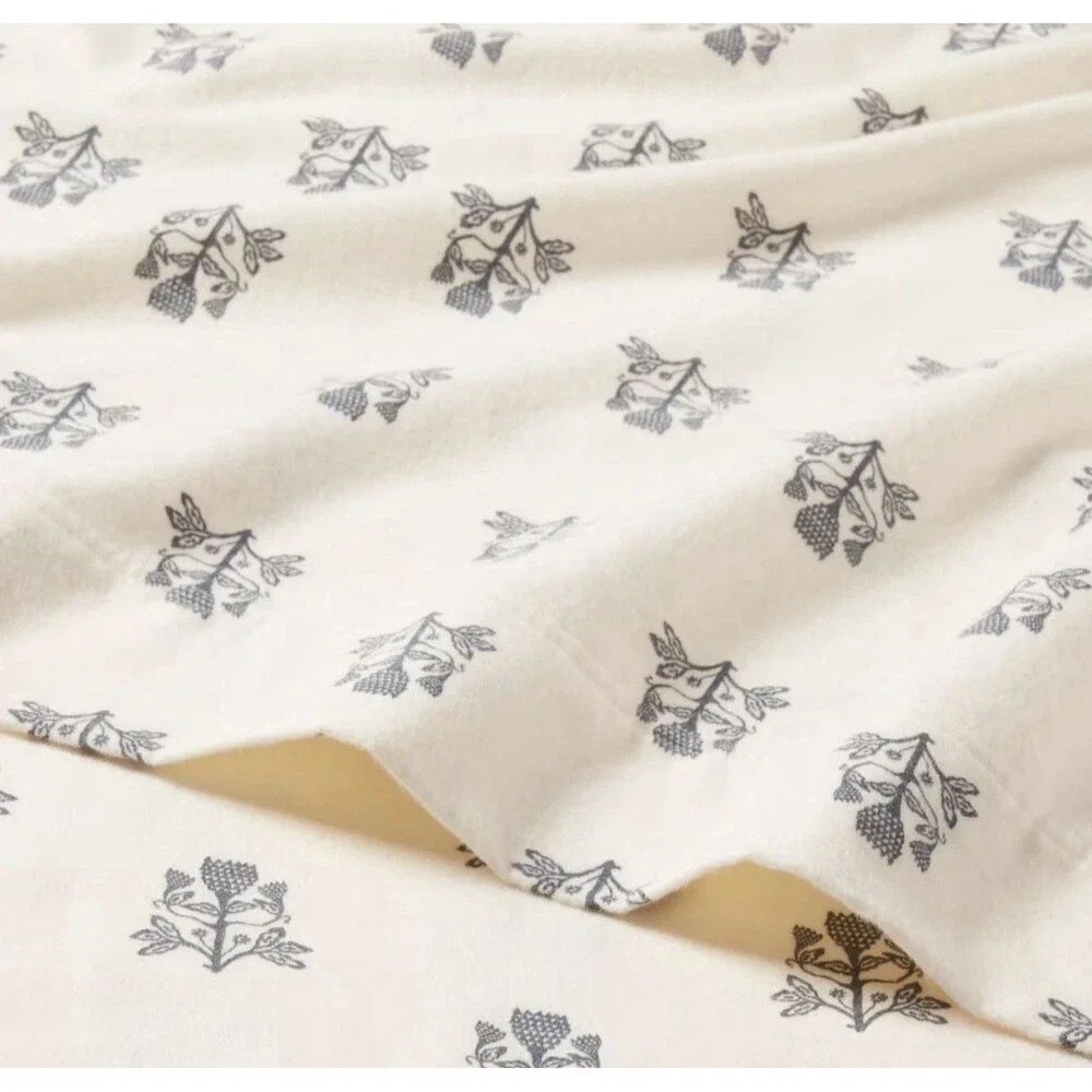 RARE Queen Ultra Soft Flannel Sheet Set Blue Woodblock - Threshold NEW